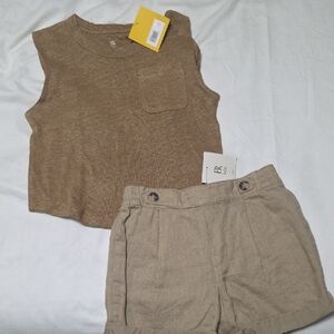 Brown Sleeveless Top and Shorts Set